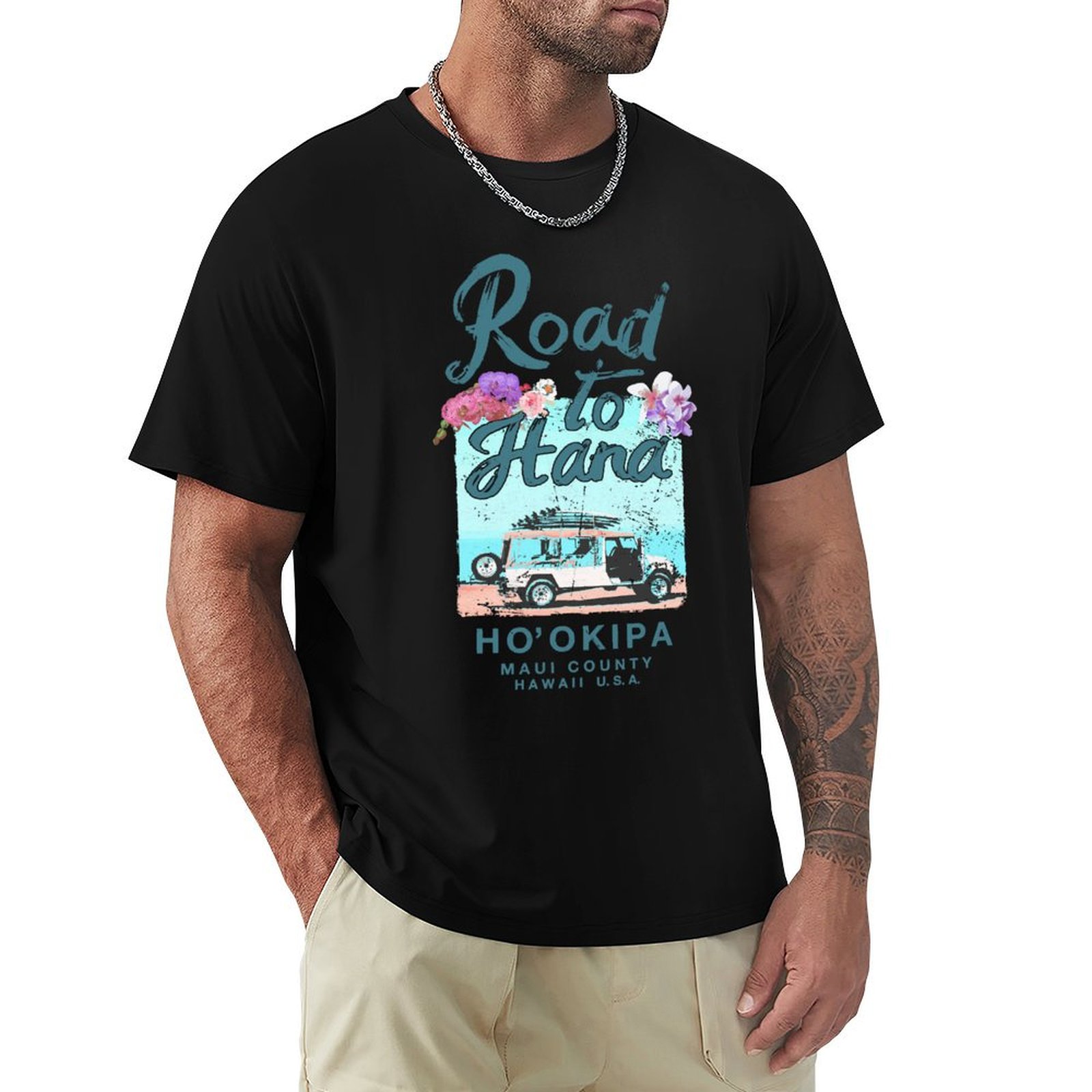 Vintage Hawaiian Floral Shirt - Road to Hana, Мауи, Гавайи. Винтажная