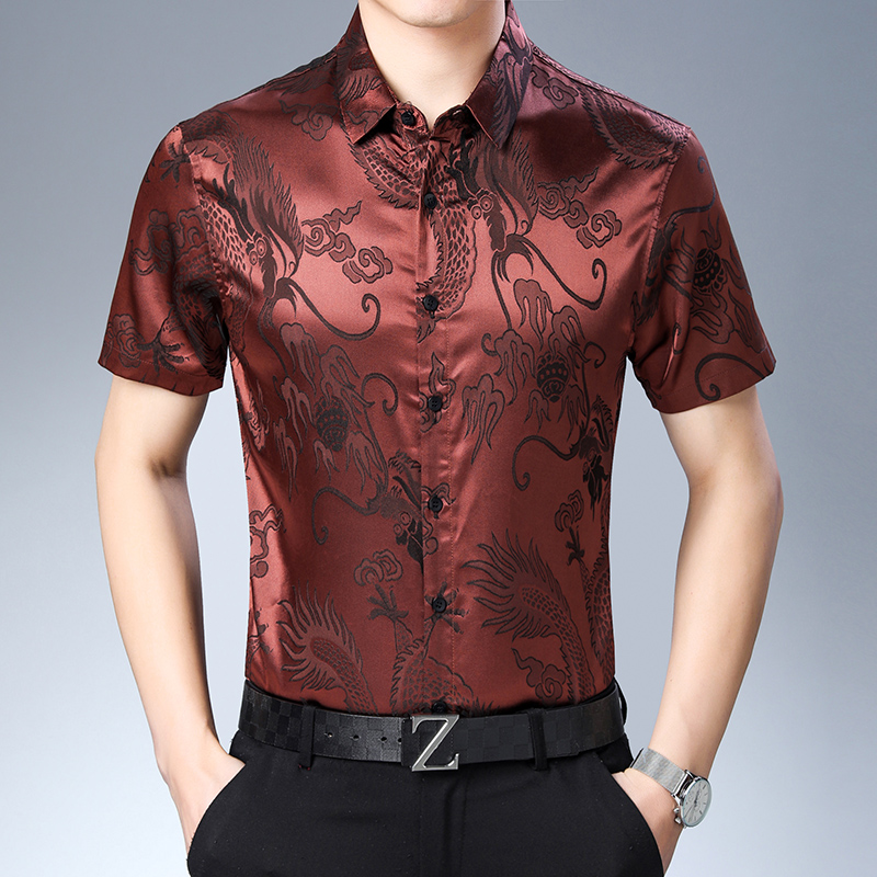 Mens Satin Silk Dress Shirt - Мужская модная шелковая рубашка с рисунком,