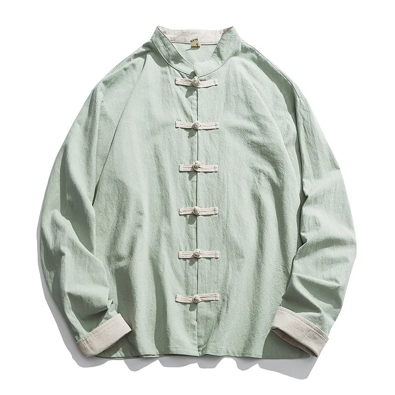 Mens Linen Shirt Long Sleeve - Новинка 2020, мужское традиционное китайское кимоно,