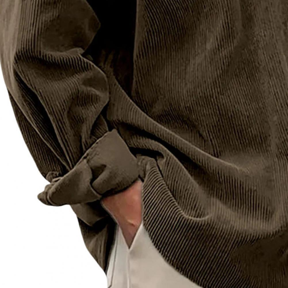 Corduroy Button Up Shirt Men - Мужские повседневные однотонные рубашки с длинным