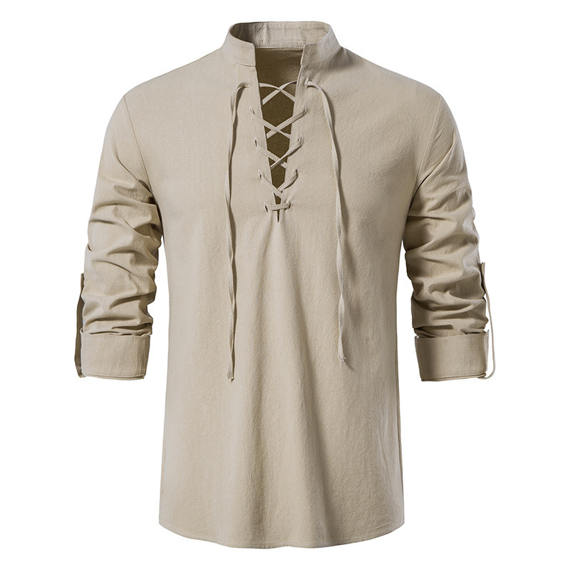 Mens Linen Shirt Long Sleeve - Мужская средневековая рубашка из хлопка и