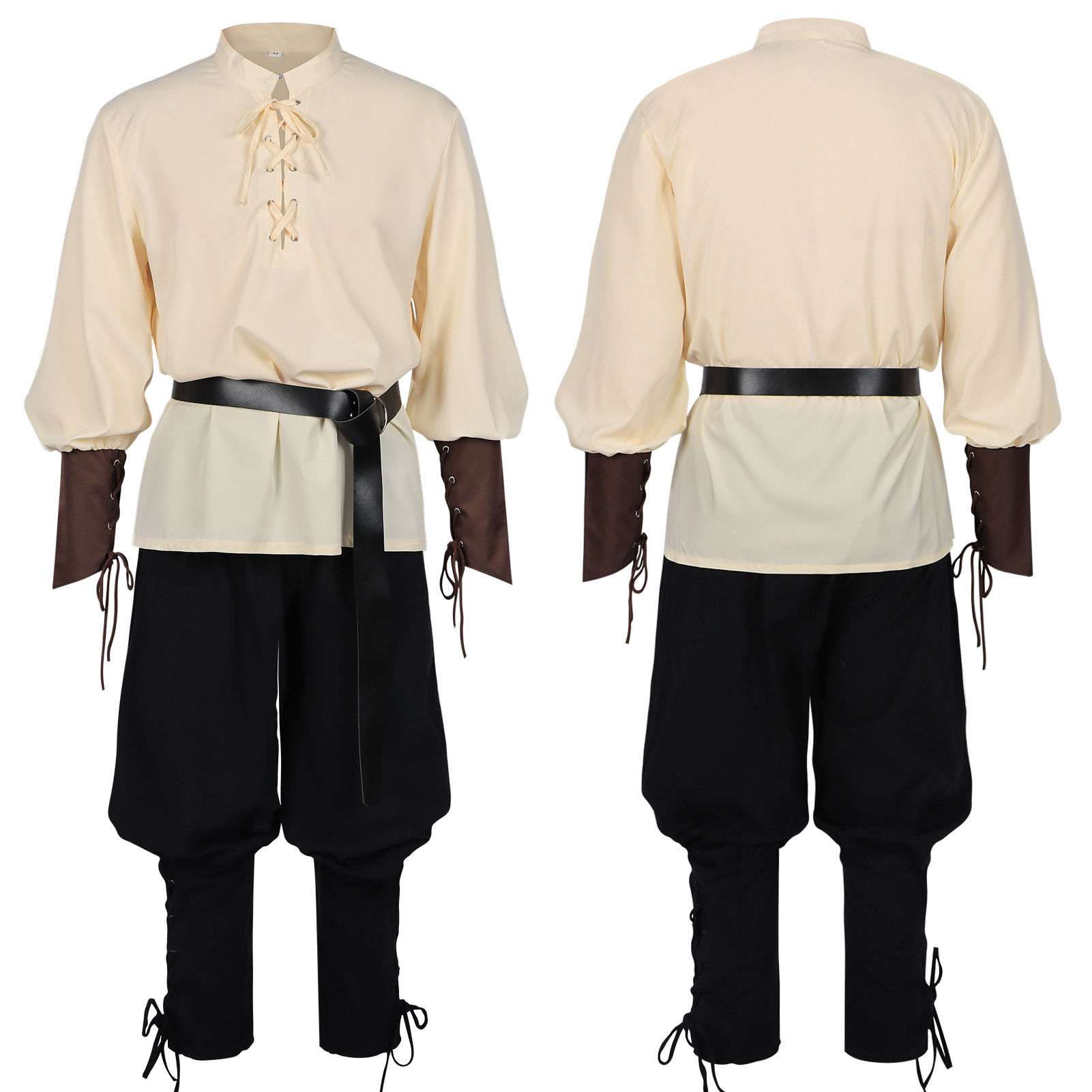 Medieval Gothic Lace Up Pirate Shirt - Мужской средневековый пиратский костюм в стиле