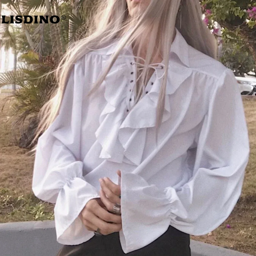 Medieval Gothic Lace Up Pirate Shirt - Мужская пиратская рубашка, рубашки с изображением