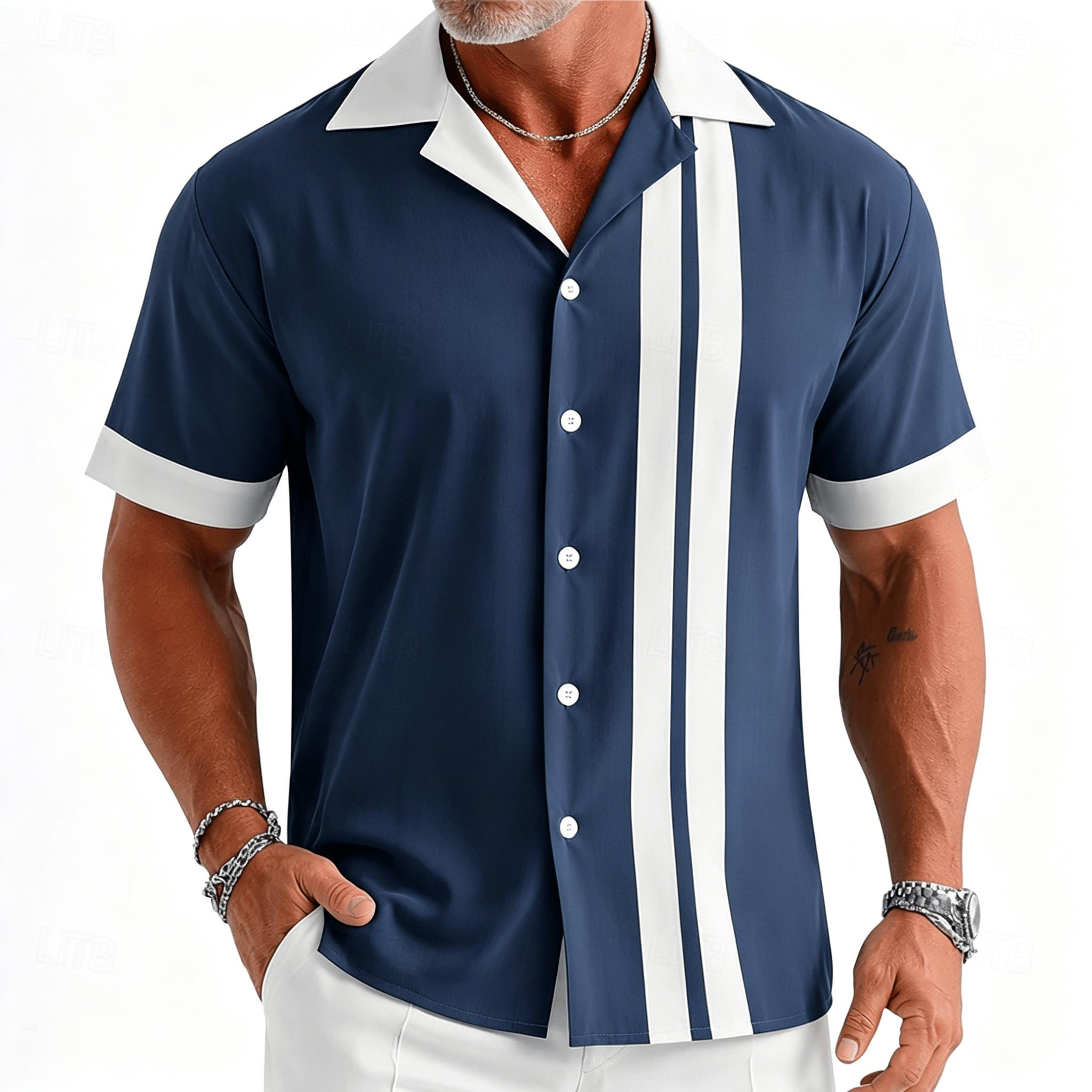 Short Sleeve Bowling Shirt Retro - Мужская винтажная рубашка с коротким рукавом