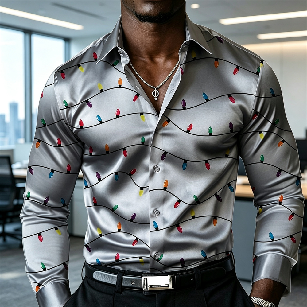 Mens Satin Silk Dress Shirt - Мужская рождественская рубашка-фонарик, атласная рубашка на