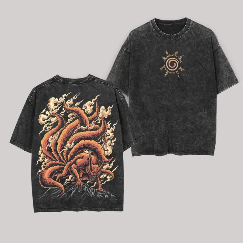 Acid Wash Vintage Graphic T Shirt - Футболка Kurama Kyuubi Naruto в винтажном