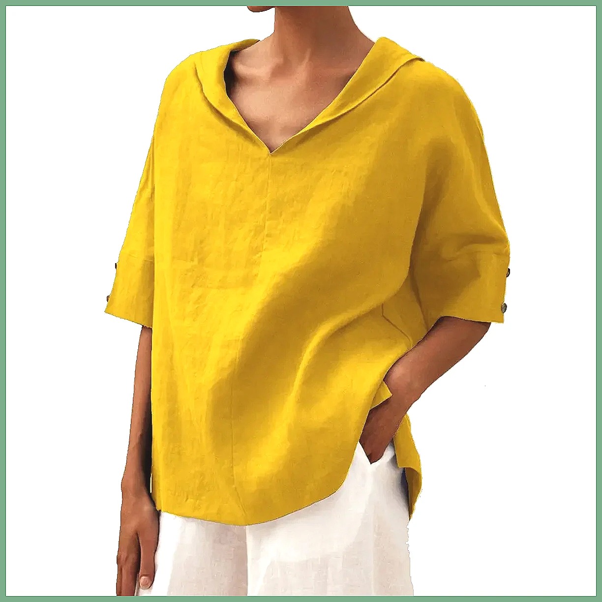 Shirts - Женская свободная блузка с V-образным вырезом
