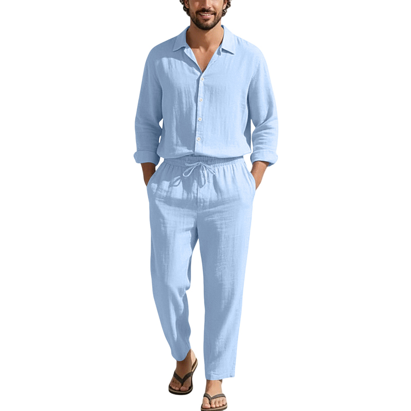 Mens Linen Shirt Long Sleeve - Льняные повседневные комплекты для весны и