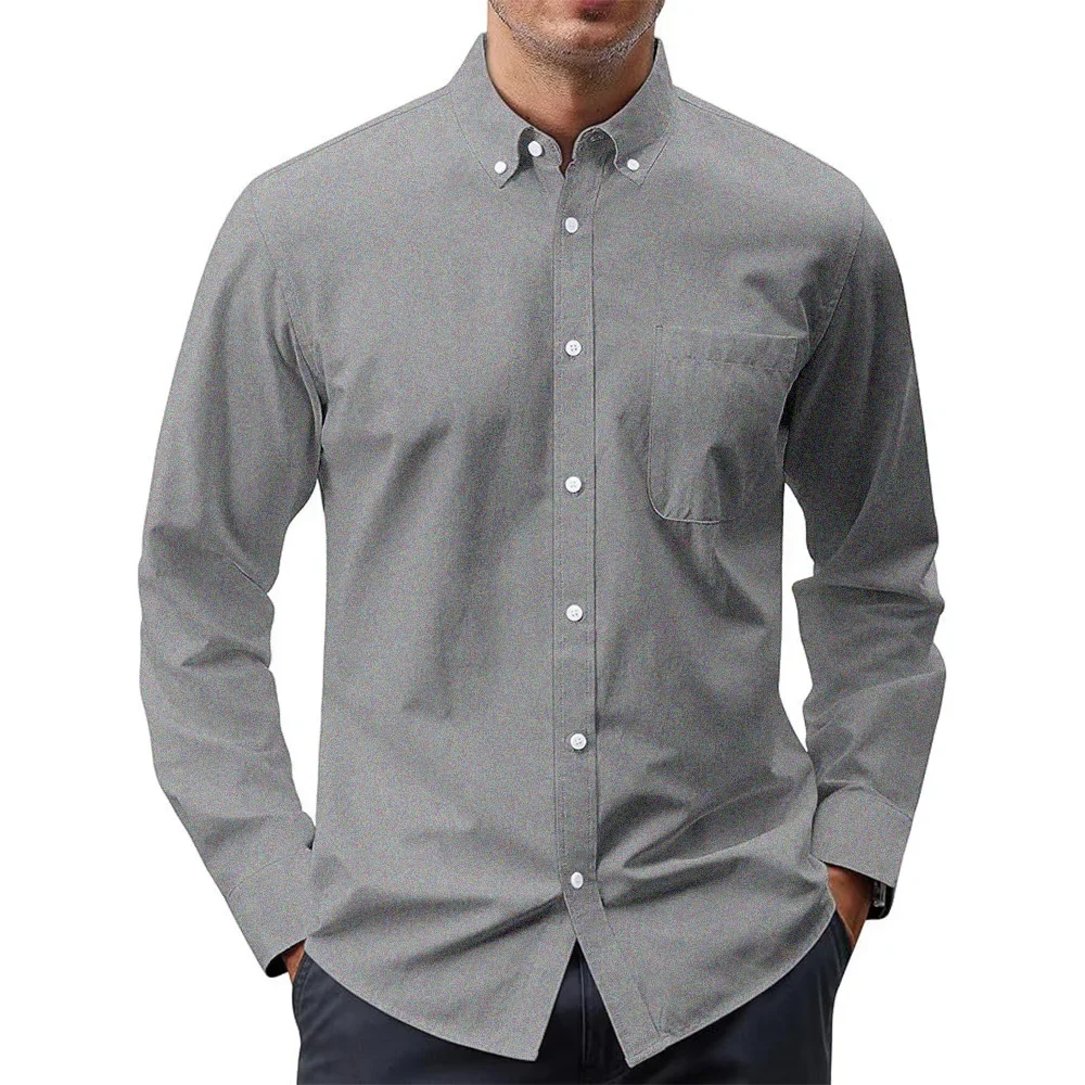 Oxford Cotton Casual Shirt Business - Мужские рубашки с длинным рукавом, однотонная