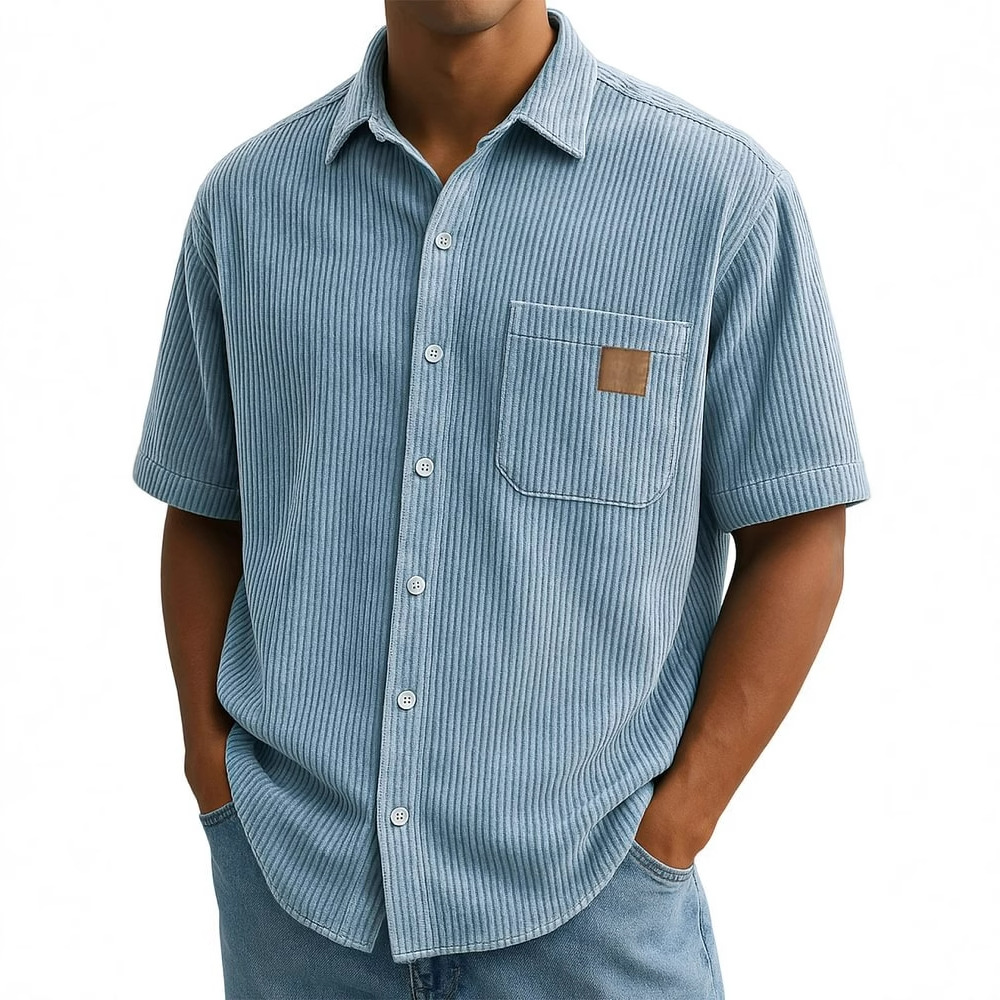 Corduroy Button Up Shirt Men - Мужская вельветовая рубашка с коротким рукавом,