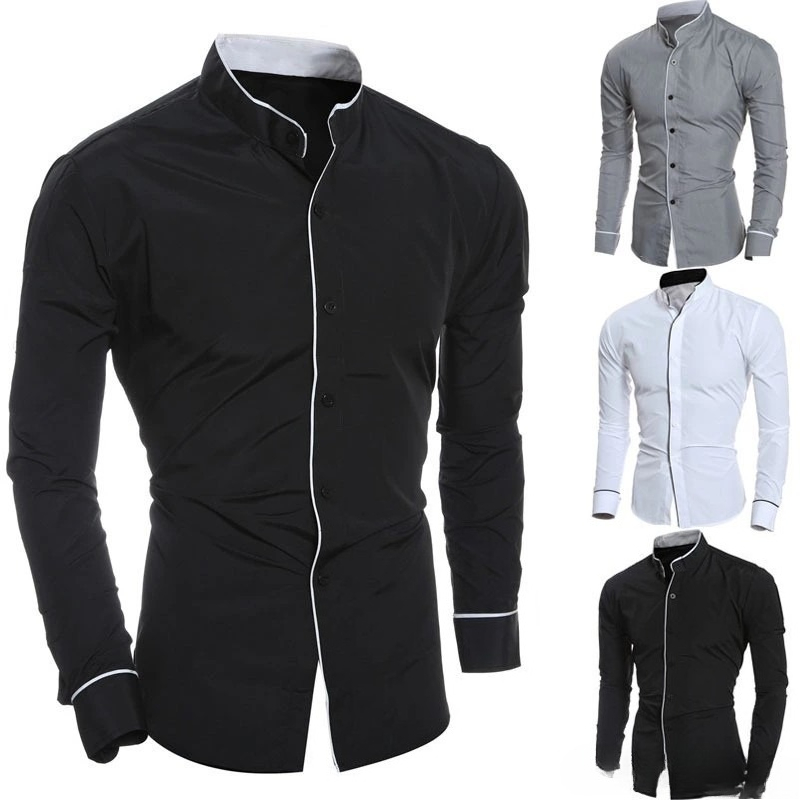 Мужские рубашки с длинным рука – обзор и цена Mandarin Collar Formal Shirt Slim Fit