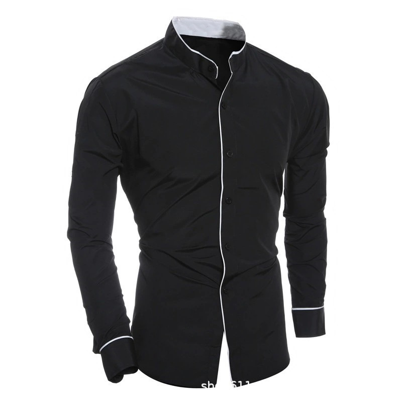 Мужские рубашки с длинным рука – обзор и цена Mandarin Collar Formal Shirt Slim Fit