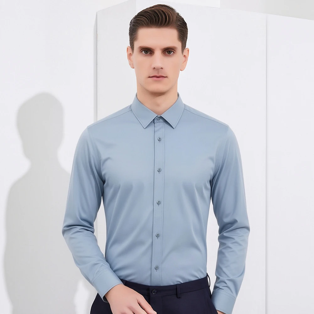 Мужская деловая рубашка без ка – обзор и цена Breathable Bamboo Fiber Shirt Non Iron