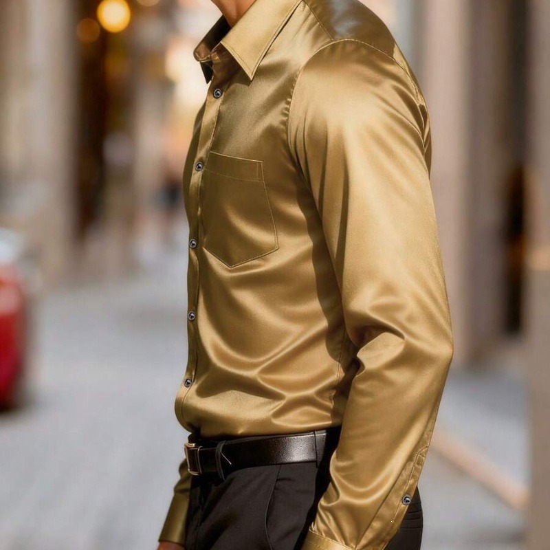 Мужская рубашка из атласного ш – обзор и цена Mens Satin Silk Dress Shirt