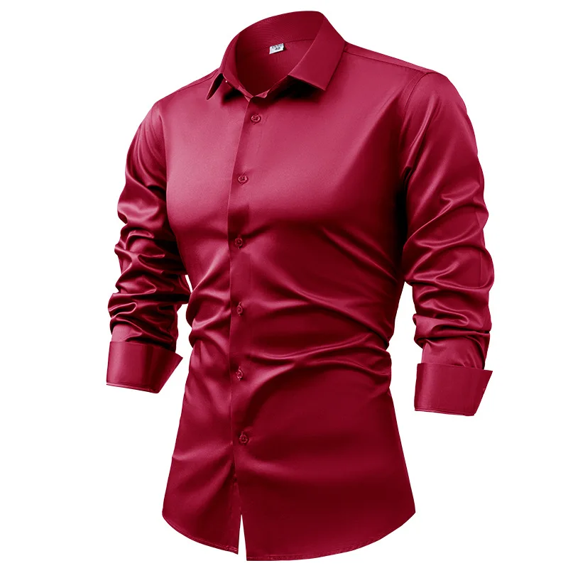 Весна-Осень 2022, королевские  – обзор и цена Mens Satin Silk Dress Shirt