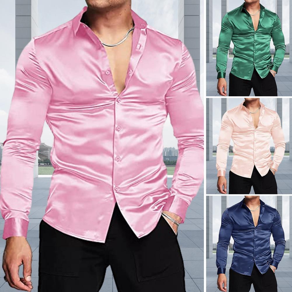 Розовая шелковая атласная роск – обзор и цена Mens Satin Silk Dress Shirt