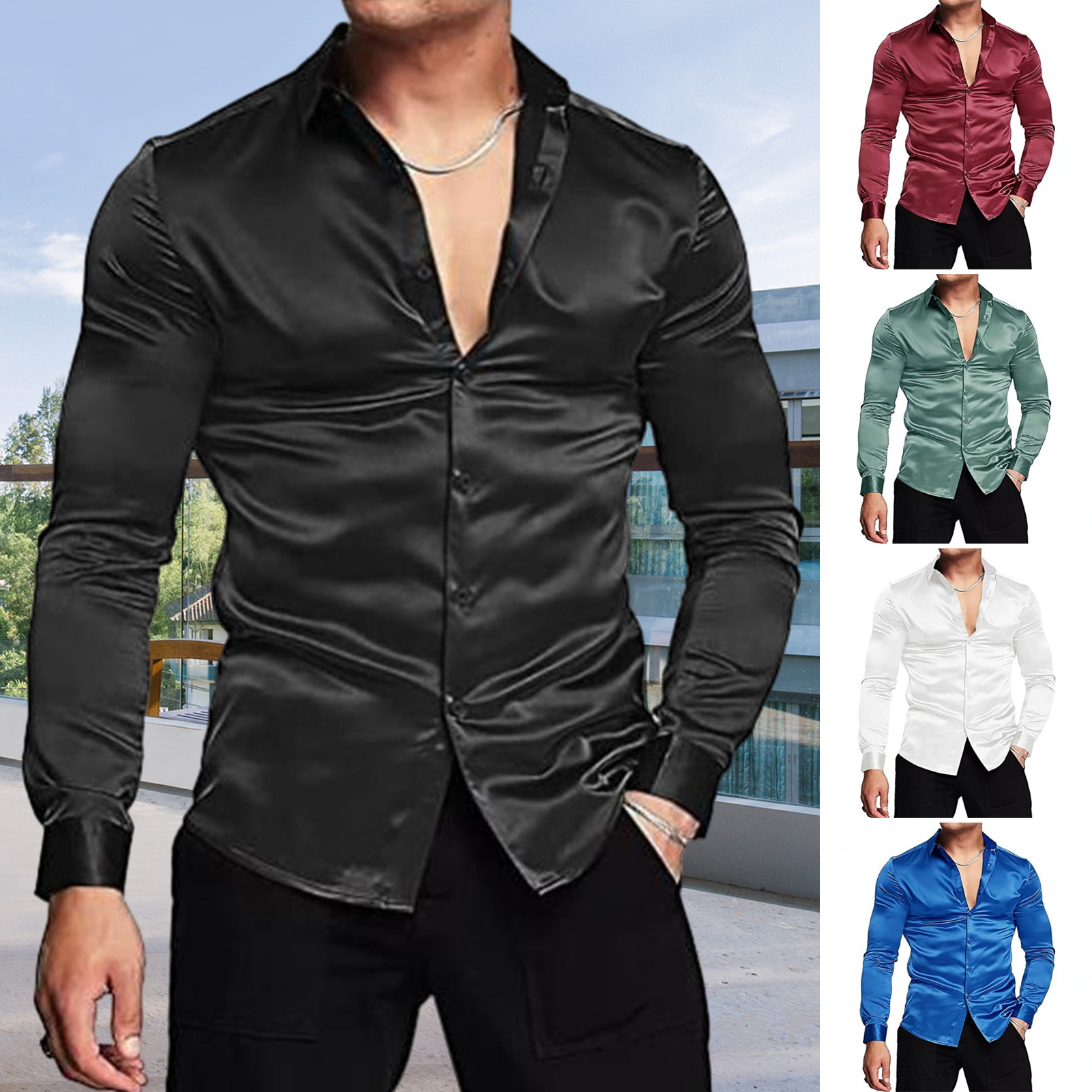 Розовая шелковая атласная роск – обзор и цена Mens Satin Silk Dress Shirt