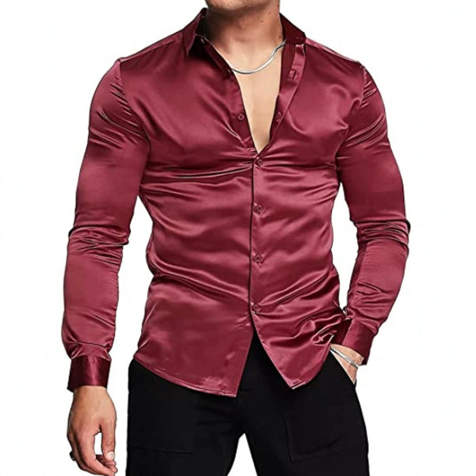 Розовая шелковая атласная роск – обзор и цена Mens Satin Silk Dress Shirt