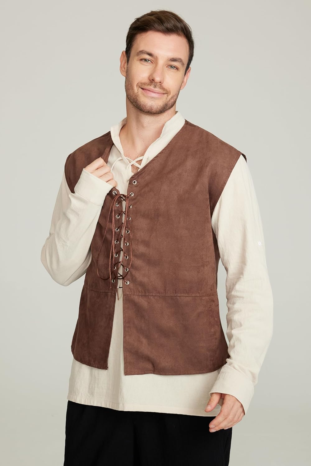 Комплект из 2 предметов, мужск – обзор и цена Medieval Gothic Lace Up Pirate Shirt