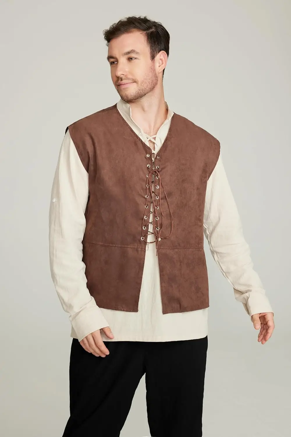 Комплект из 2 предметов, мужск – обзор и цена Medieval Gothic Lace Up Pirate Shirt