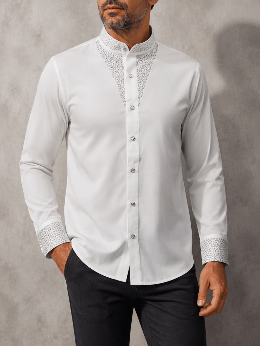 Мужская повседневная деловая р – обзор и цена Mandarin Collar Formal Shirt Slim Fit