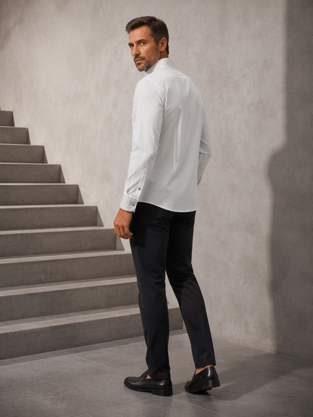 Мужская повседневная деловая р – обзор и цена Mandarin Collar Formal Shirt Slim Fit