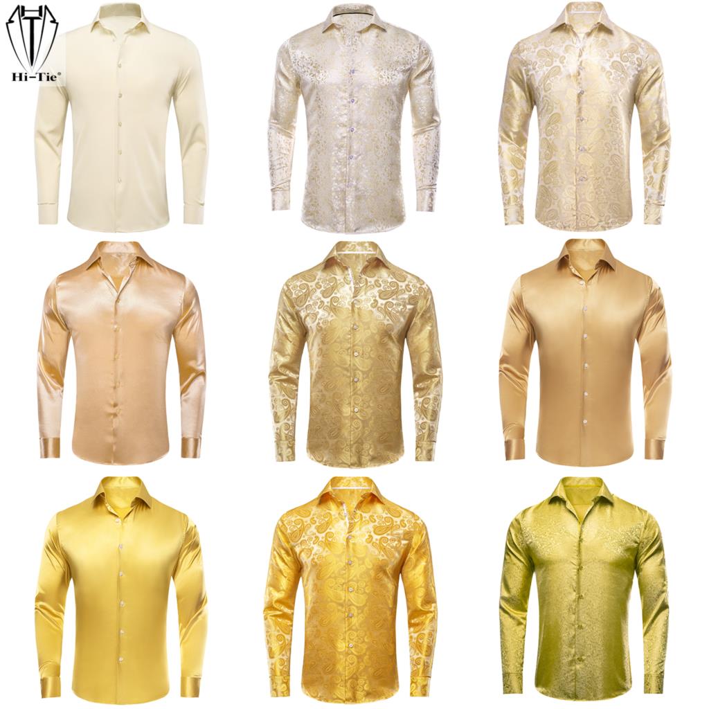 Hi-Tie, золотистые, бежевые, ц – обзор и цена Mens Satin Silk Dress Shirt