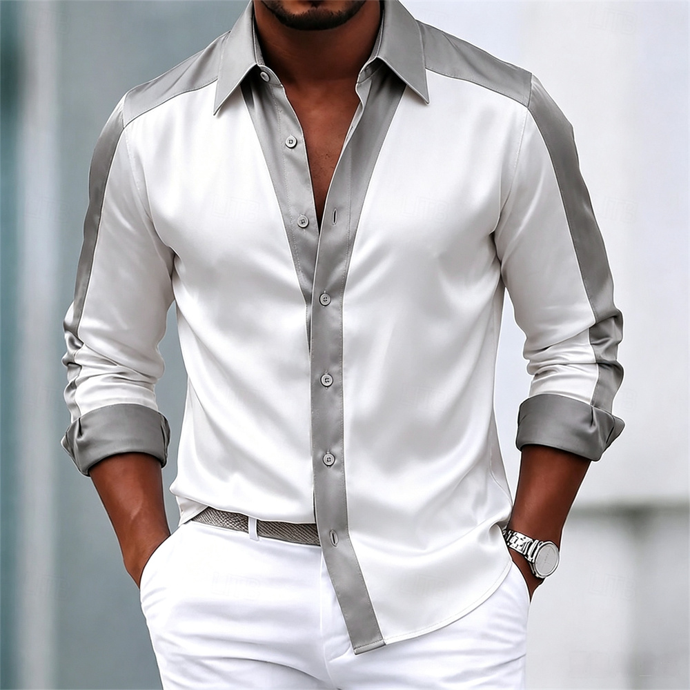 Мужская рубашка, атласная руба – обзор и цена Mens Satin Silk Dress Shirt