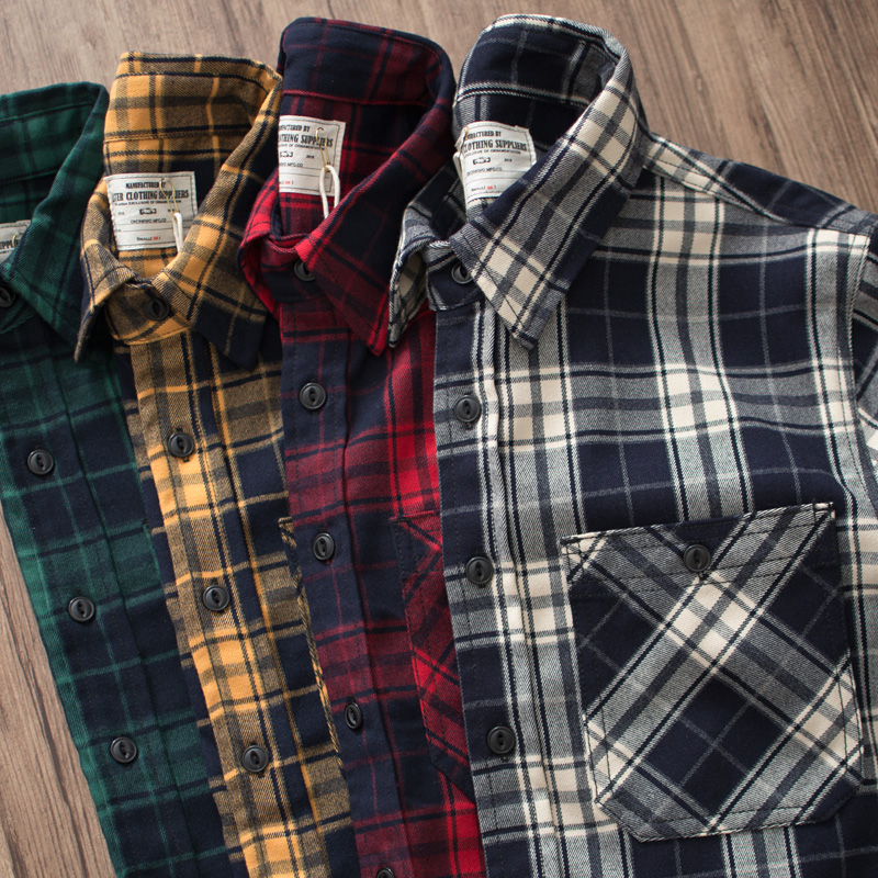 Осенняя новая американская рет – обзор и цена Flannel Plaid Shirt Heavy Weight