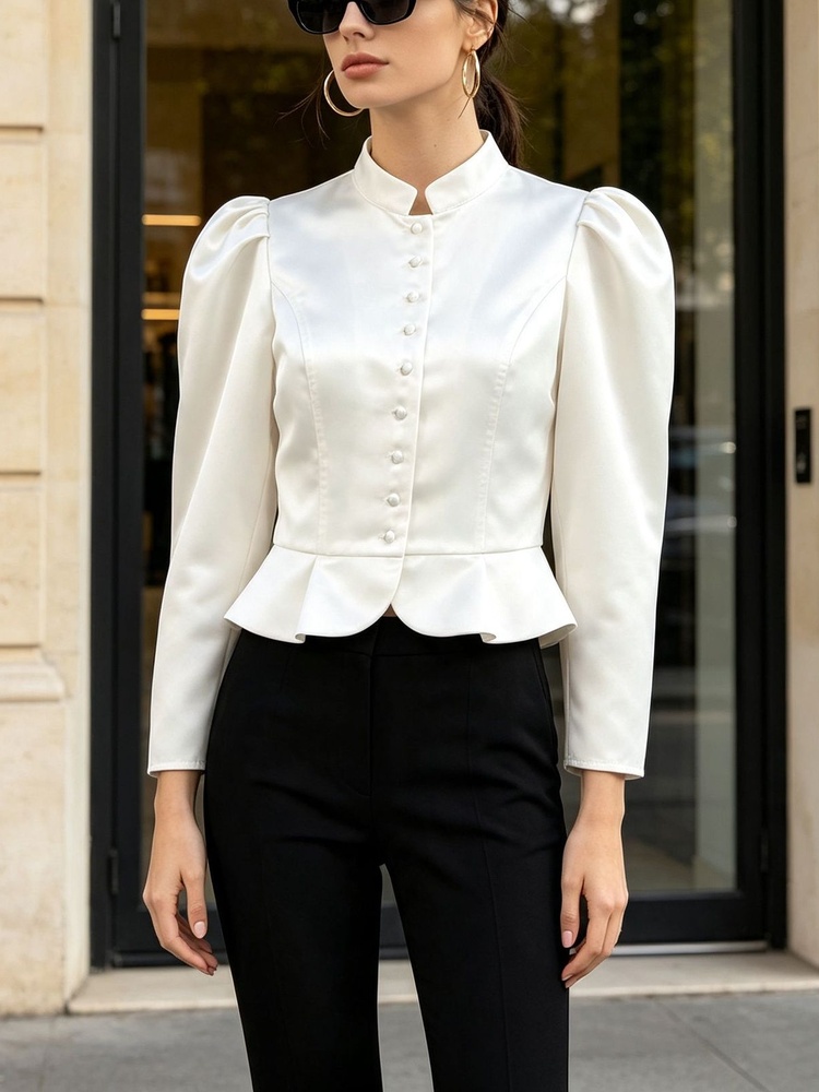Блузка Tossy с пеплумом, длинн – обзор и цена Mandarin Collar Formal Shirt Slim Fit