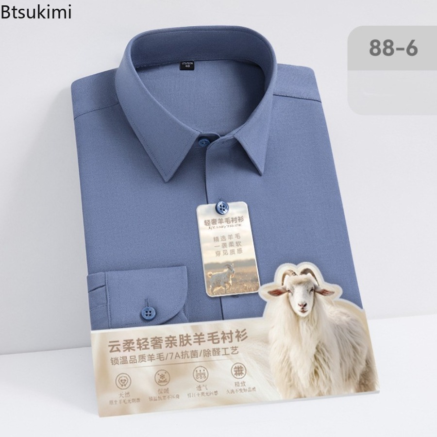 Новые высококачественные шерст – обзор и цена Mandarin Collar Formal Shirt Slim Fit