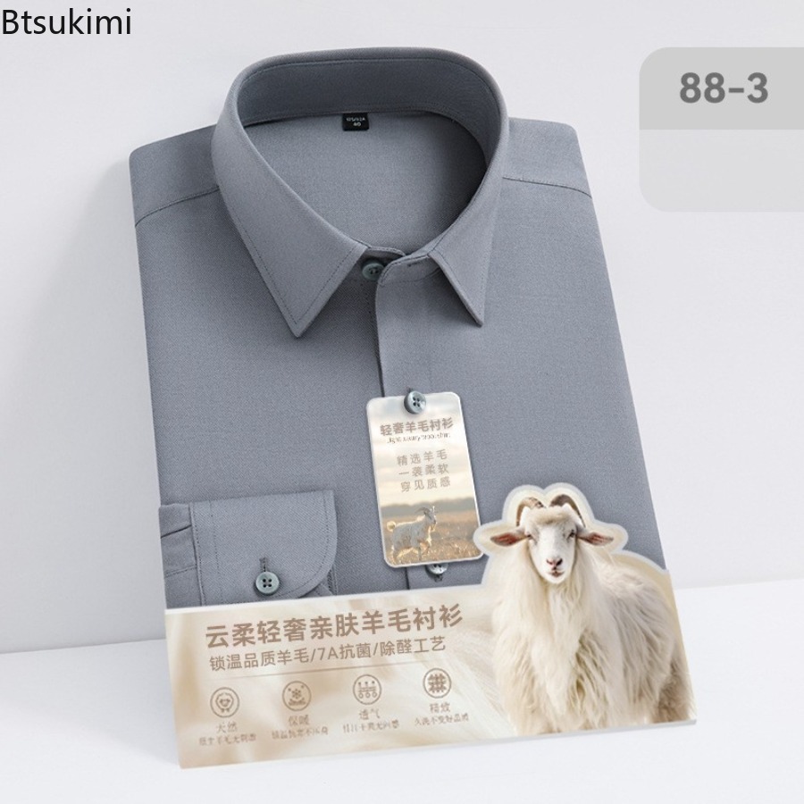 Новые высококачественные шерст – обзор и цена Mandarin Collar Formal Shirt Slim Fit